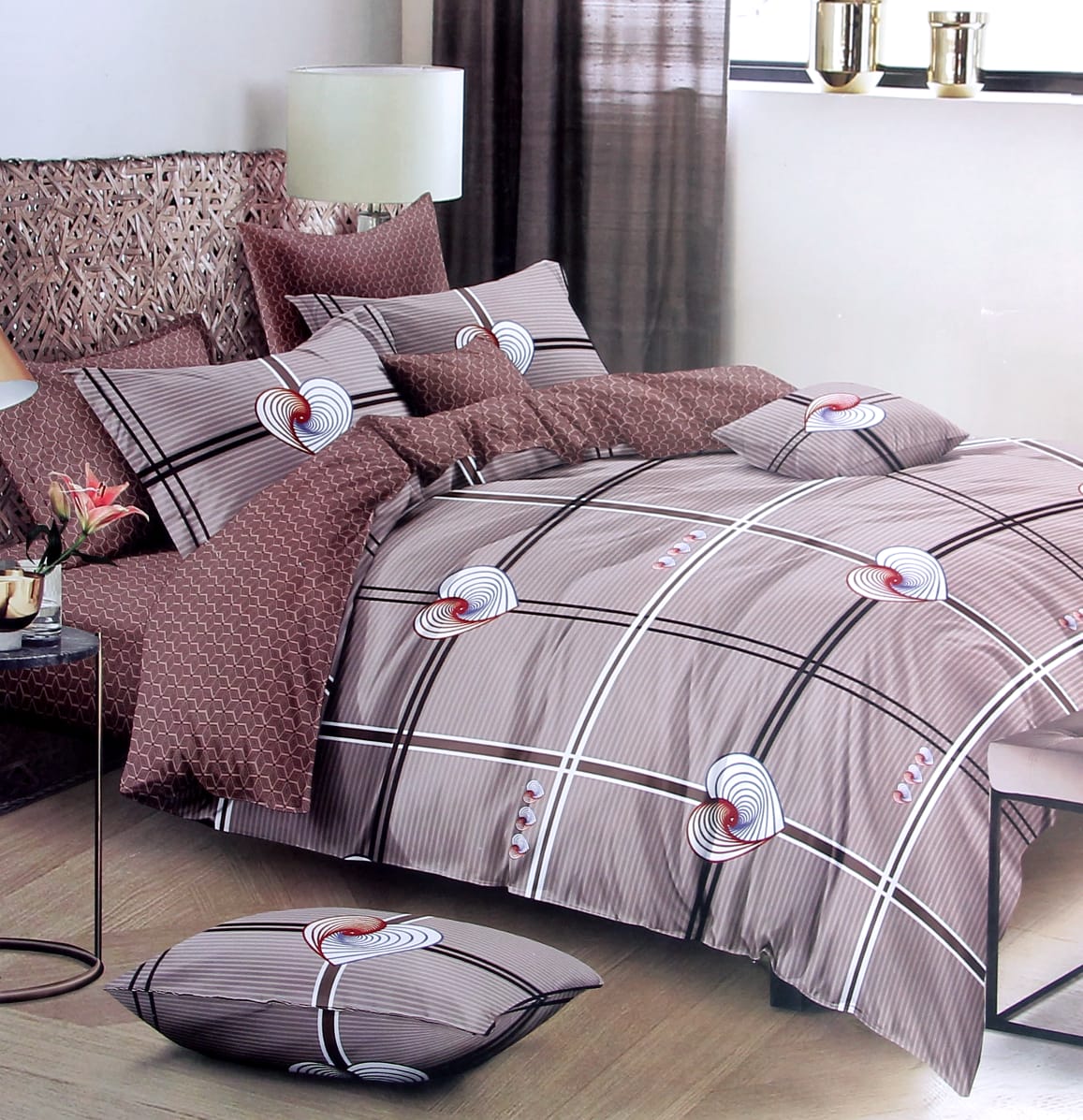 Lines n heart - Nirisha Super Soft Quality Microfiber Double Bedsheet With Pillow Covers