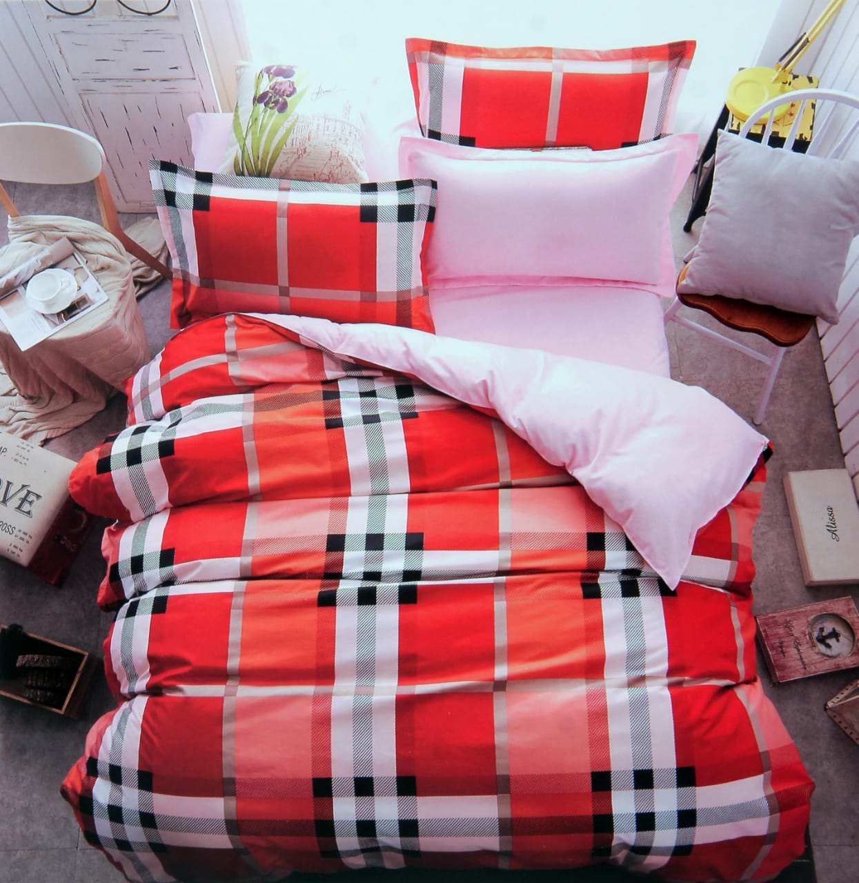 Burberry red - Nirisha Super Soft Quality Microfiber Double Bedsheet With Pillow Covers