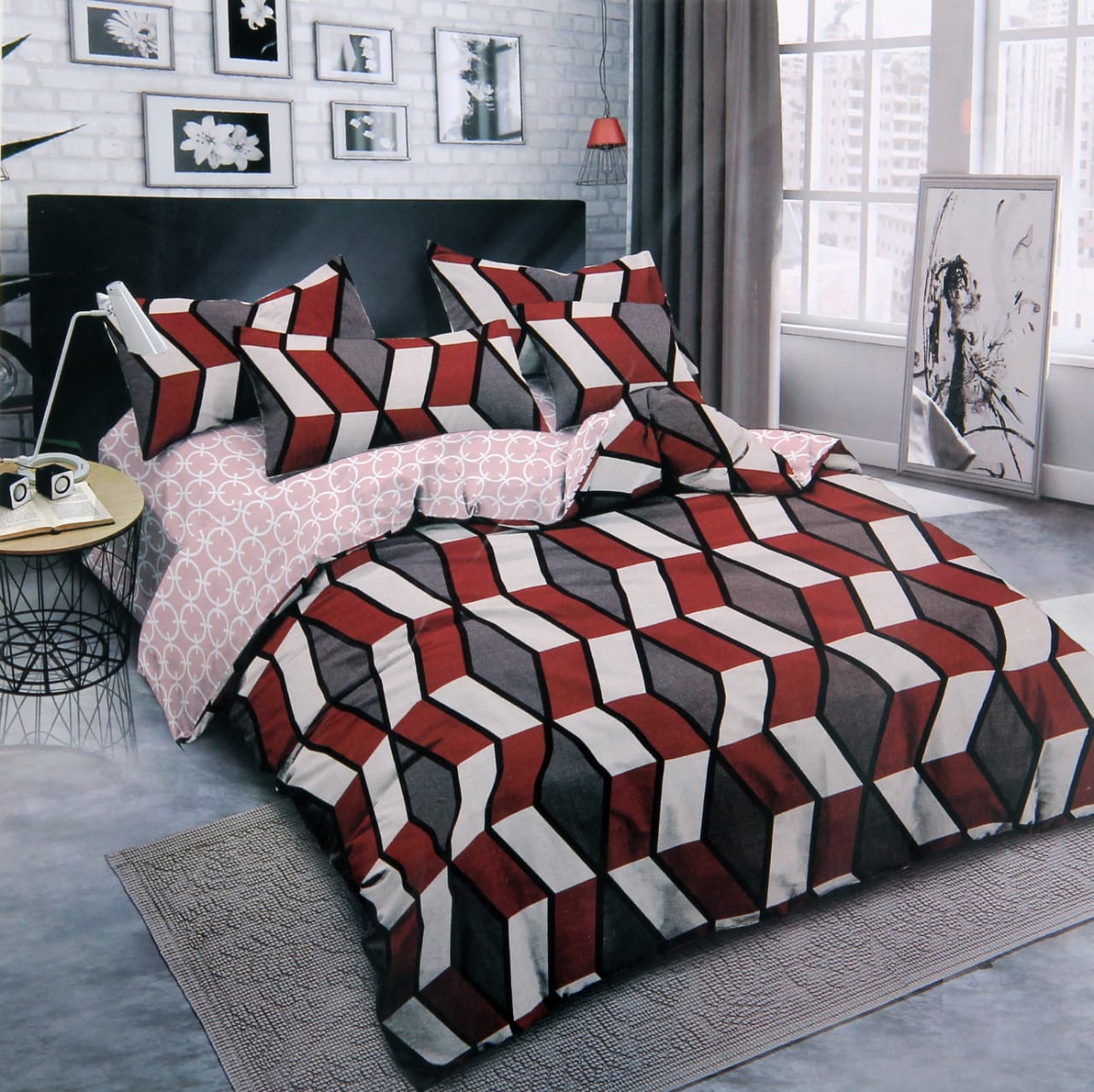 Geometric wave - Nirisha Super Soft Quality Microfiber Double Bedsheet With Pillow Covers